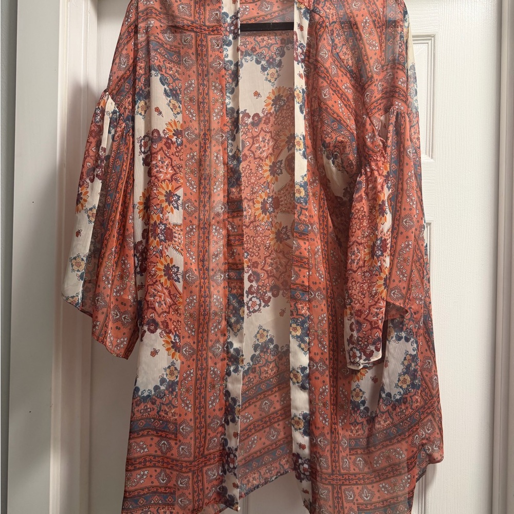 American Eagle Outfitters Floral Kimono in Orange and Blue